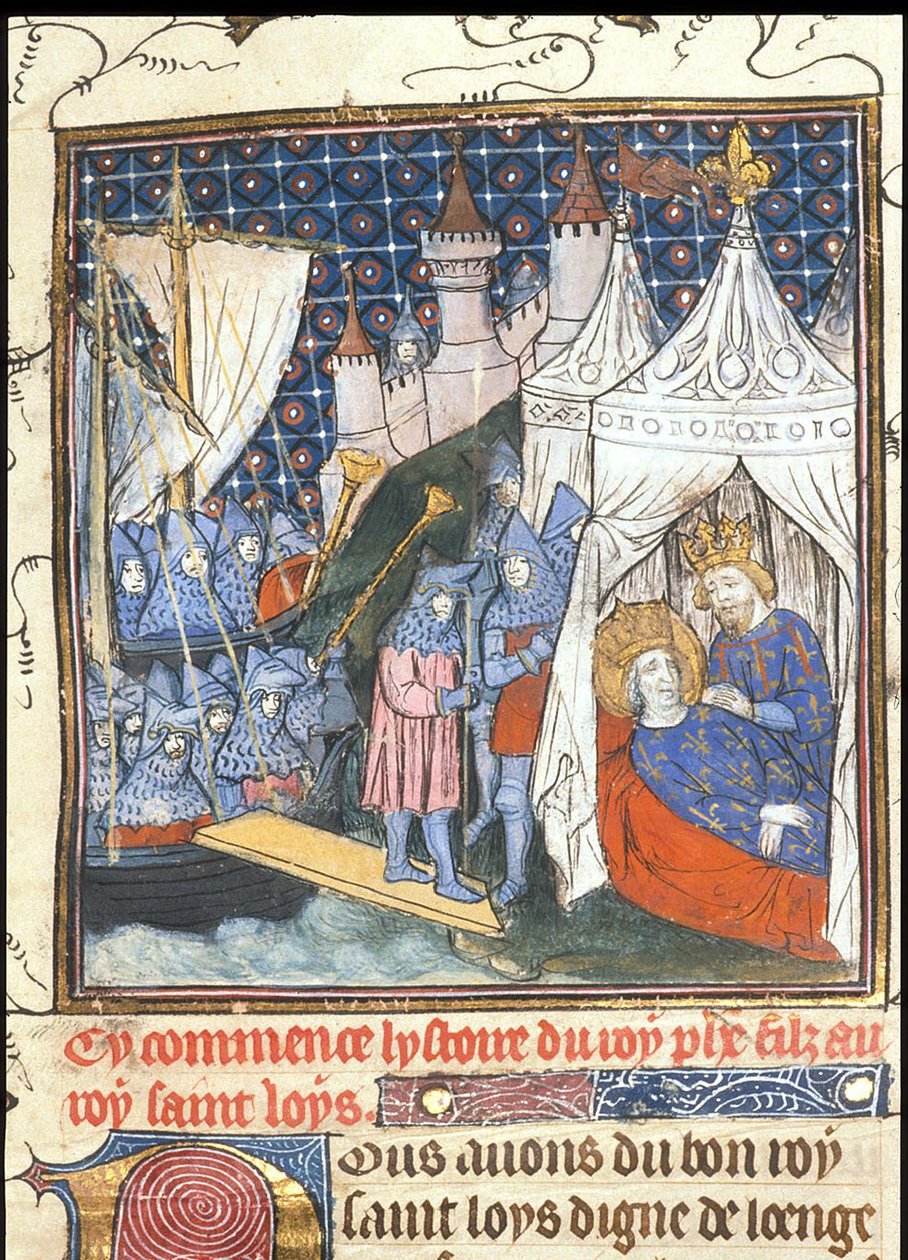Saint Louis zemřel během své druhé křížové výpravy v Tunisu Z Chroniques de France ou de St Denis, po roce 1380 od Unbekannt