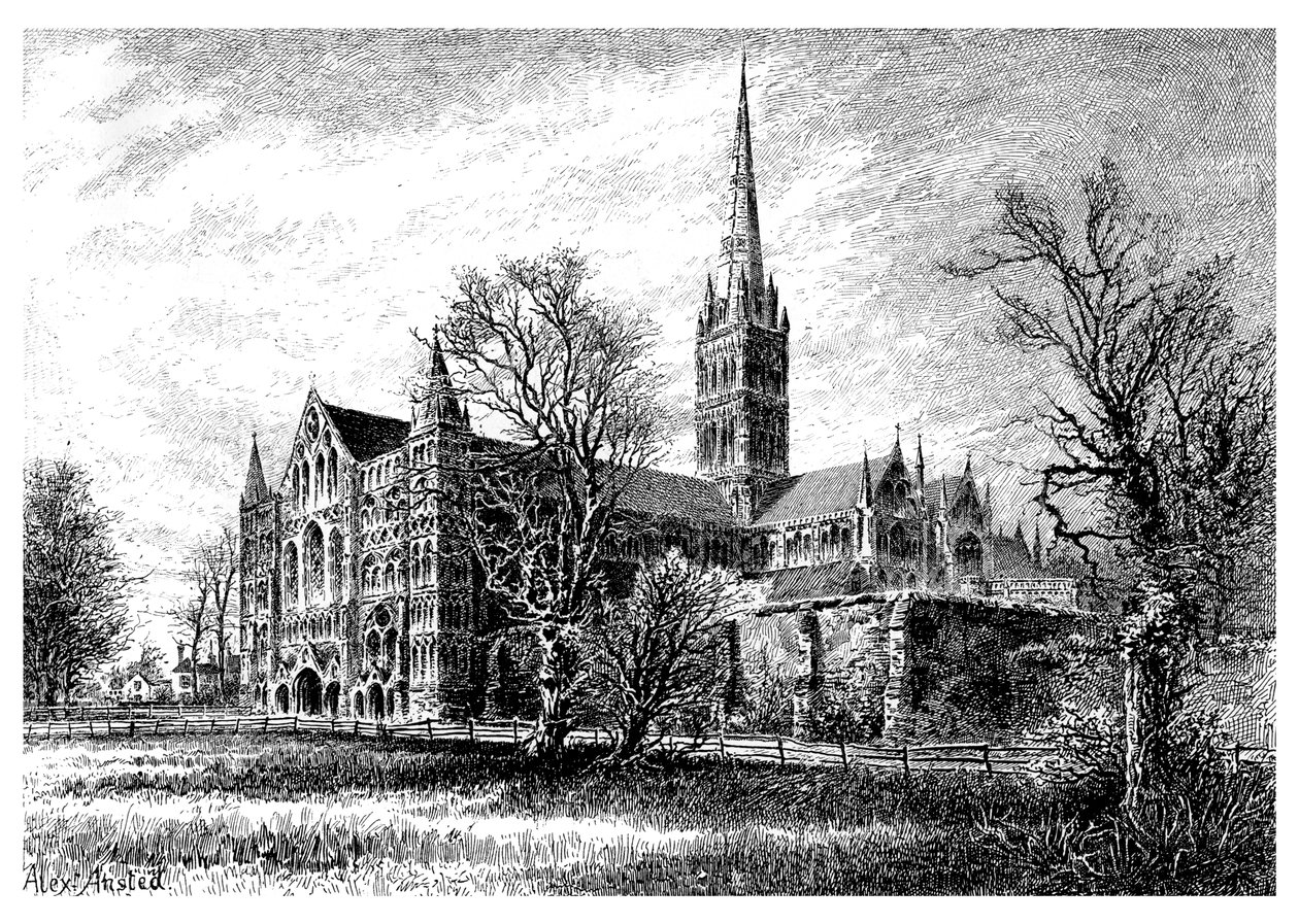Katedrála v Salisbury, z jihozápadu, 1895 od Unbekannt