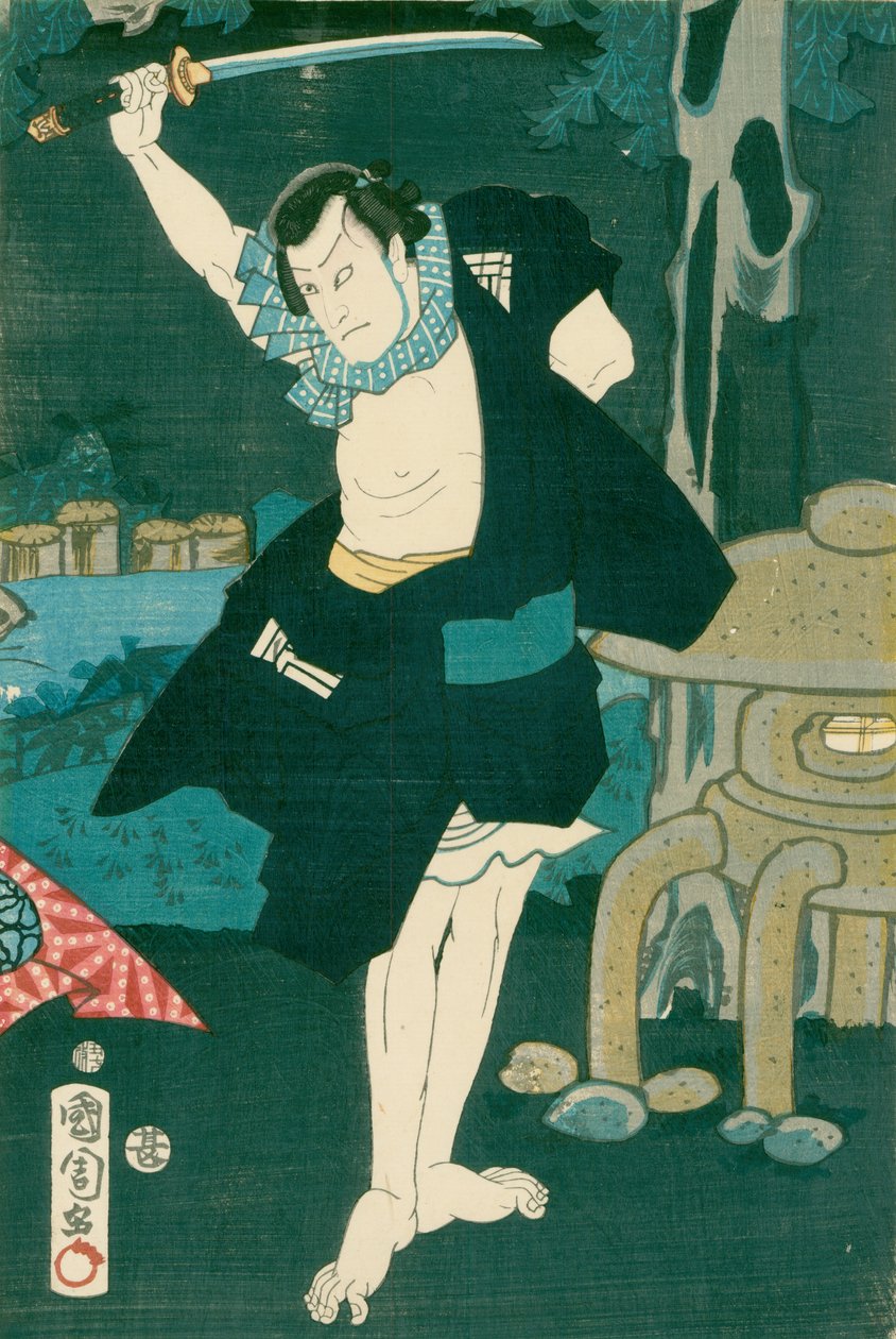Samurajský válečník. Japonská malba na hedvábí v tradičním japonském stylu od Unbekannt