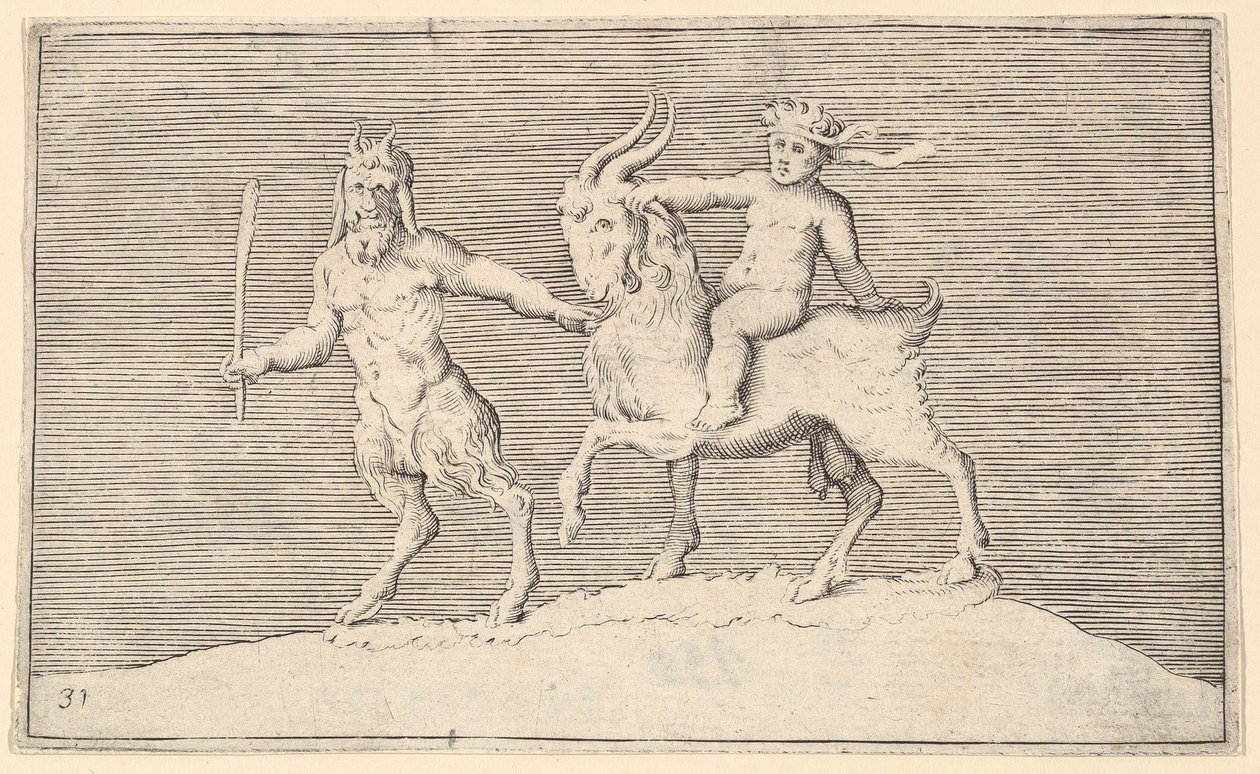 Satyr Vedoucí koza, na které jede nemluvně, vydaná ca. 1599-1622. od Unbekannt