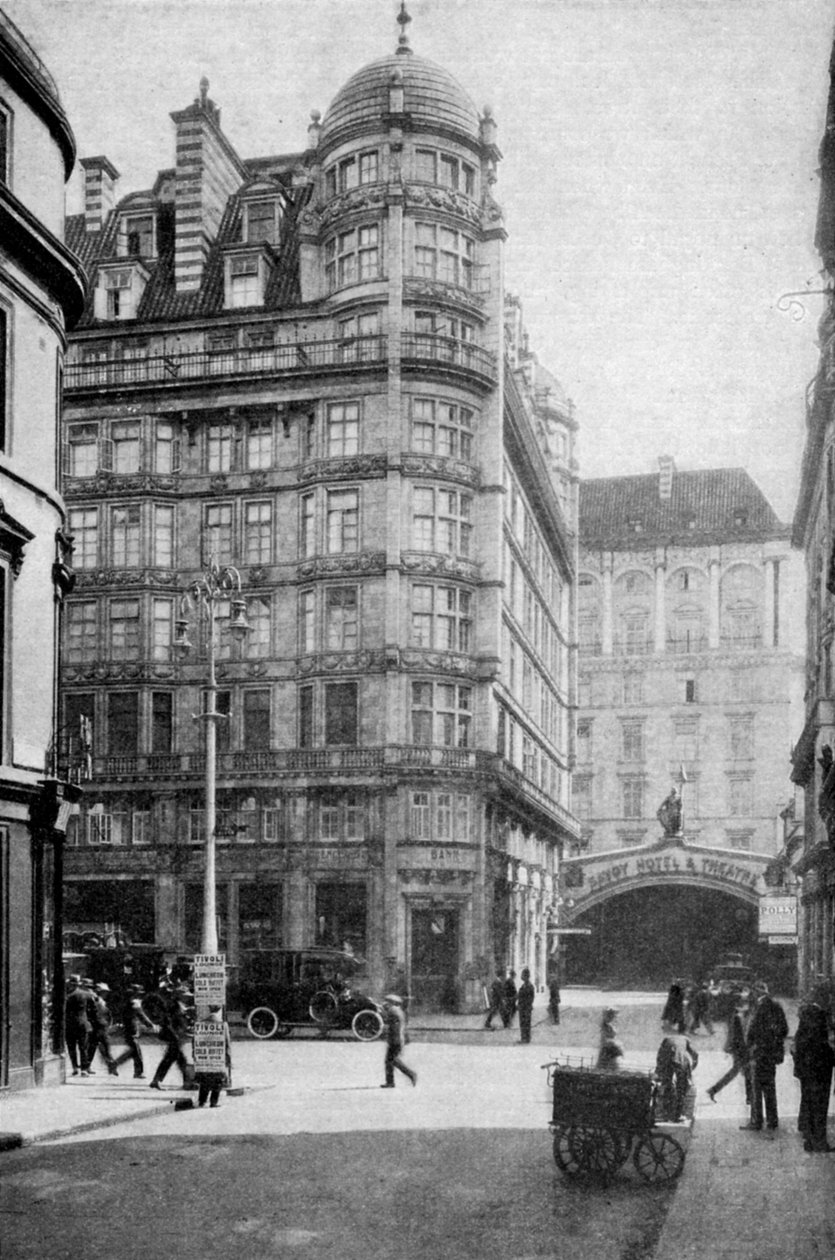 Savoy Hotel a divadlo přes Strand od Norfolk Street, Londýn, c1930 od Unbekannt