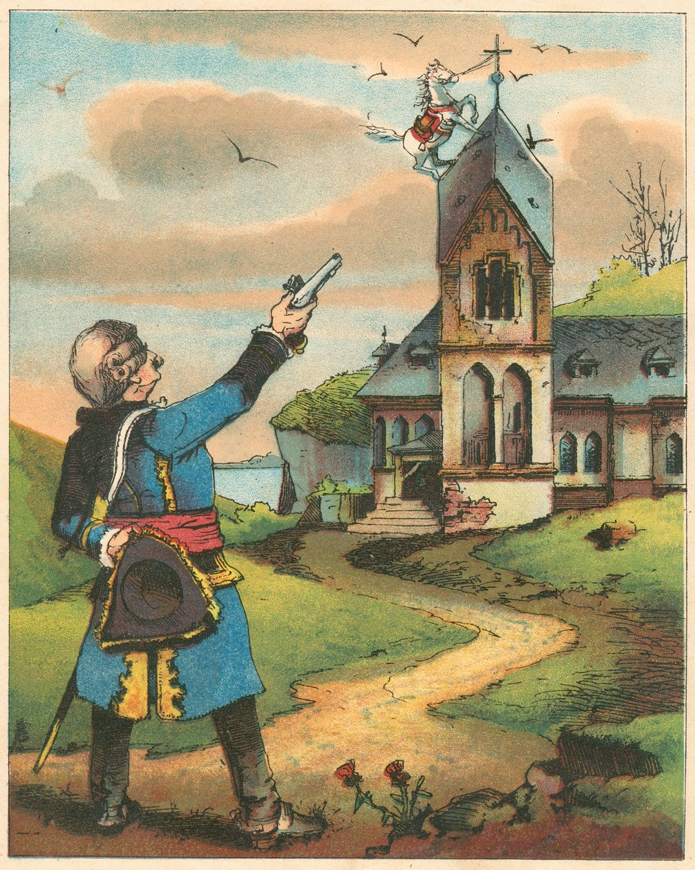 Scéna z Dobrodružství barona Munchausena od Rudolpha Ericha Raspeho, c1850 od Unbekannt