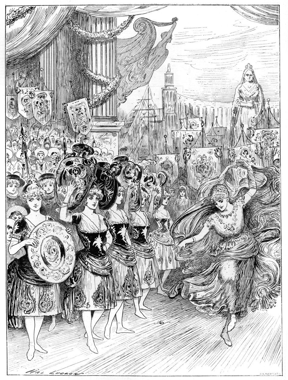 Scéna z pantomimy The Forty Thieves v Dury Lane Theatre, Londýn, 1887 od Unbekannt
