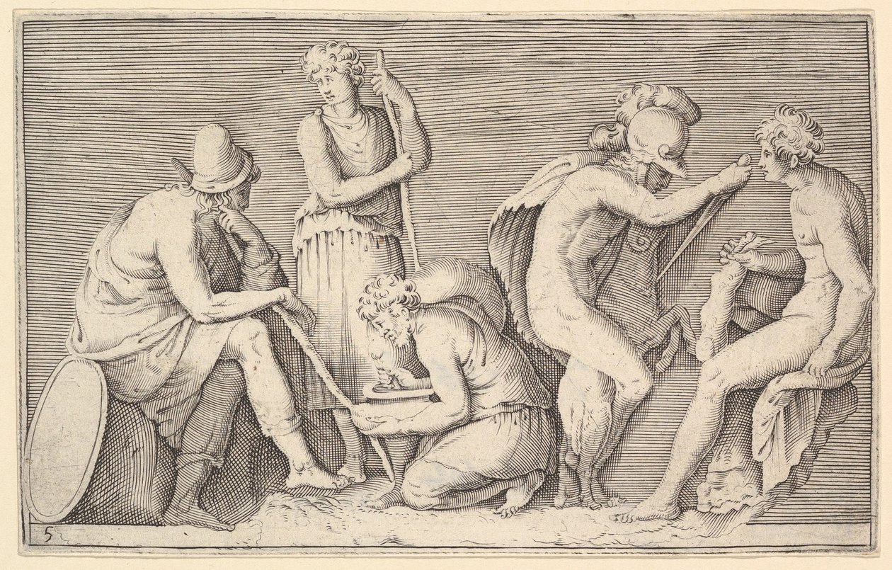Scene of Sacrifice with Warrior Killing Ram and Four Other Figures, publikované ca. 1599-1622. od Unbekannt