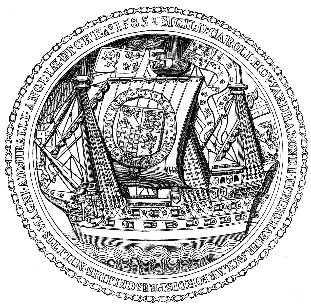 Pečeť a podpis lorda vysokého admirála, Charles, lord Howard z Nottinghamu, 1585 od Unbekannt