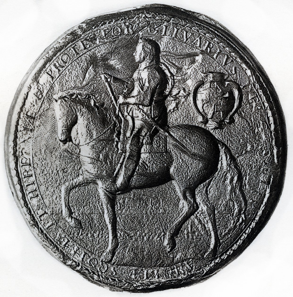 Pečeť Protektorátu s Oliverem Cromwellem na koni, 17. století, 1899 od Unbekannt