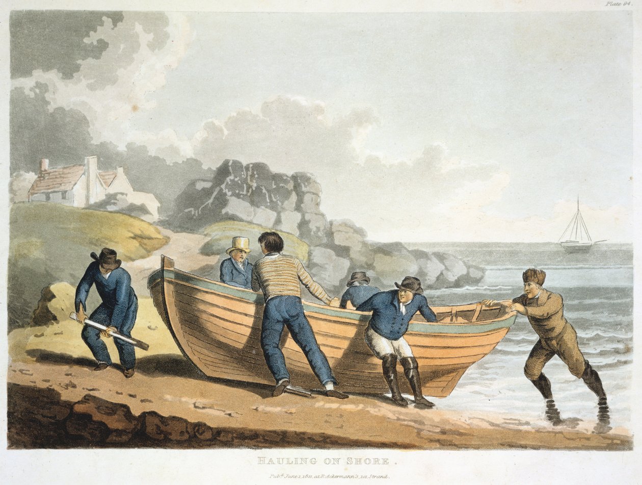 Námořníci táhnoucí člun ze slinku na břeh, 1821 od Unbekannt