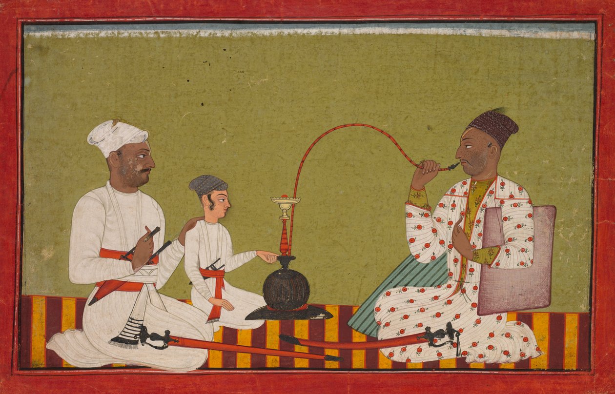 Sedící princ kouřící vodní dýmku, c, 1710-1715. od Unbekannt