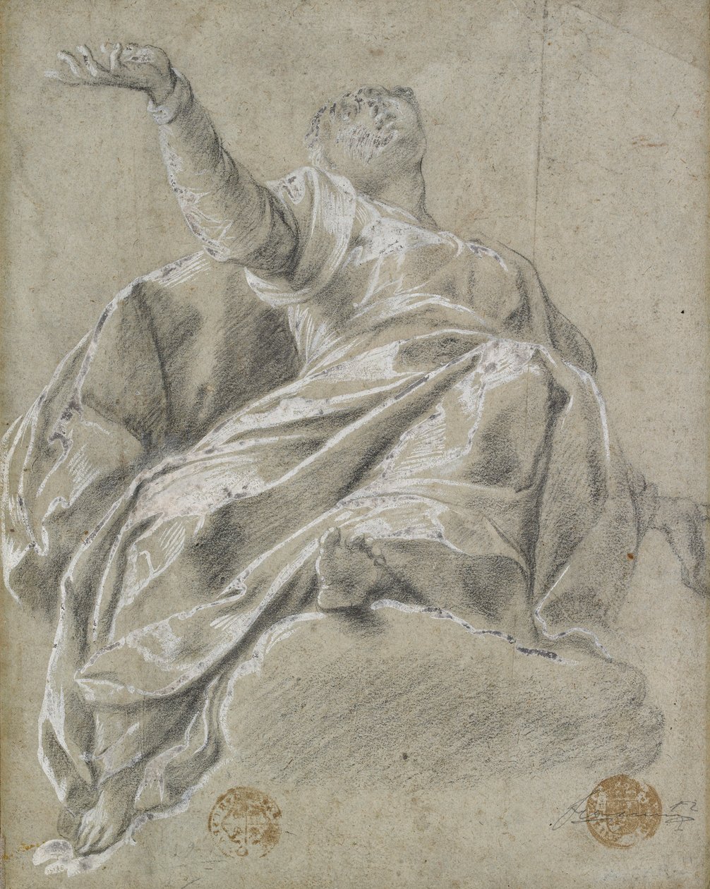 Sedící ženská postava na oblaku, hledící vzhůru, 1600-1675 od Unbekannt
