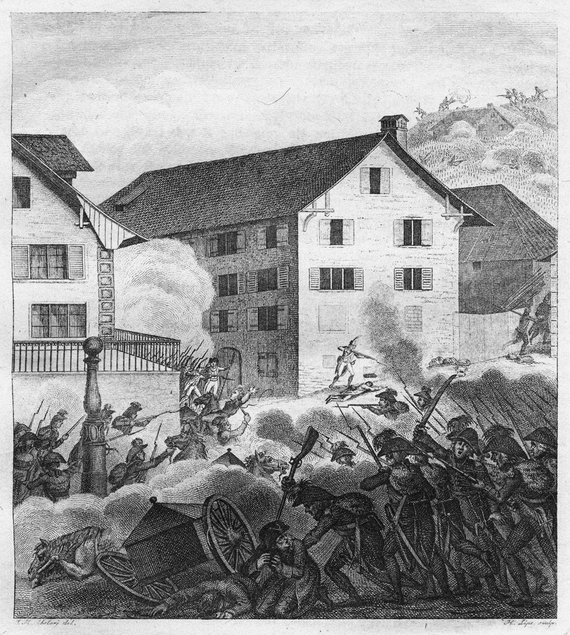Druhá bitva o Curych, bojová scéna na Central, 1799 od Unbekannt