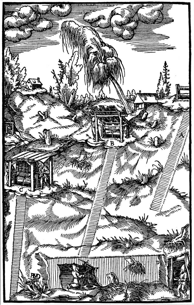 Pohled v řezu na německý důl, 1556 od Unbekannt