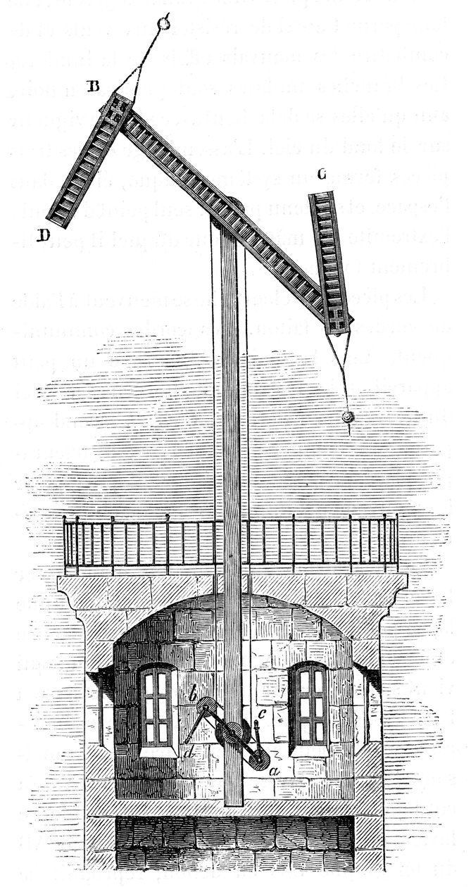 Pohled v řezu na telegrafní věž pro semafor Claude Chappes, 1792, c1870 od Unbekannt