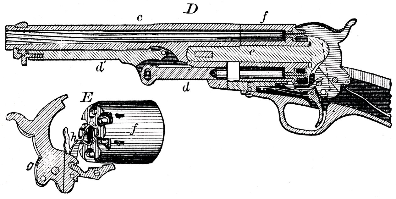 Pohled v řezu na revolver Colt, c1880 od Unbekannt