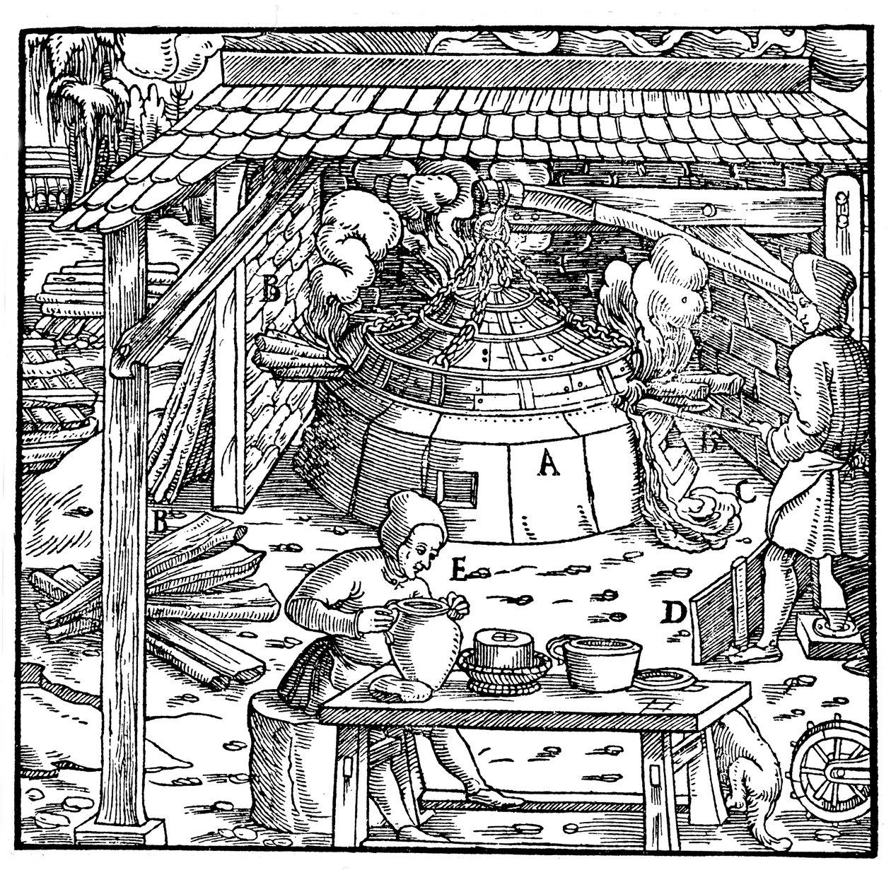 Oddělování olova od stříbra nebo zlata v kupelační peci, 1556 od Unbekannt