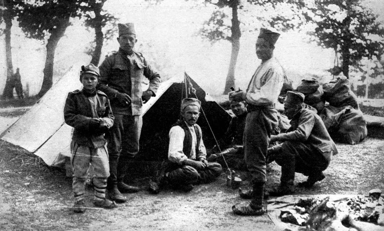 Srbští vojáci táboří, první světová válka, 1914 od Unbekannt