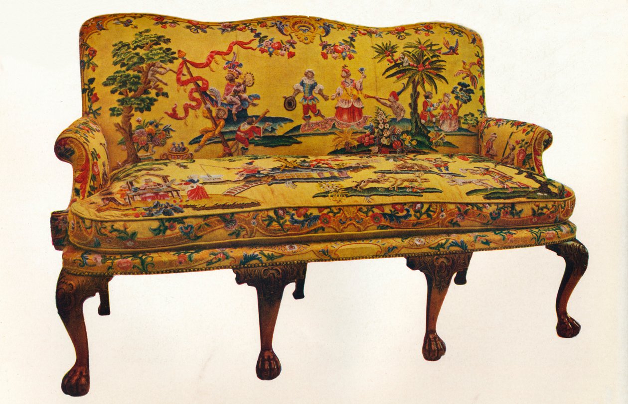 Pohovka potažená dobovou výšivkou Chinoiserie, c1710 od Unbekannt
