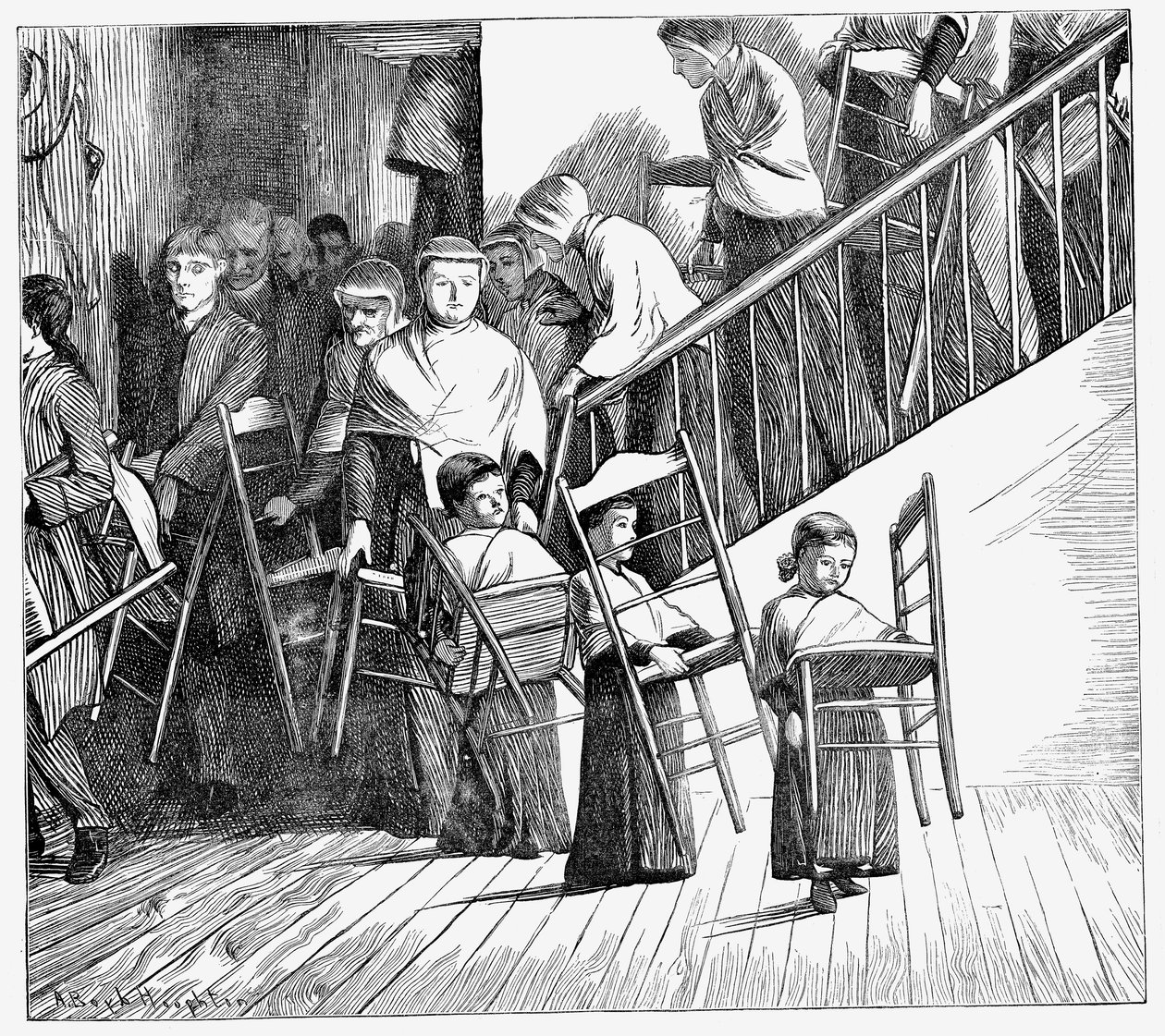 Komunita Shakerů chodí na večeři a každý nese svou vlastní židli Shaker, stát New York, 1870 od Unbekannt