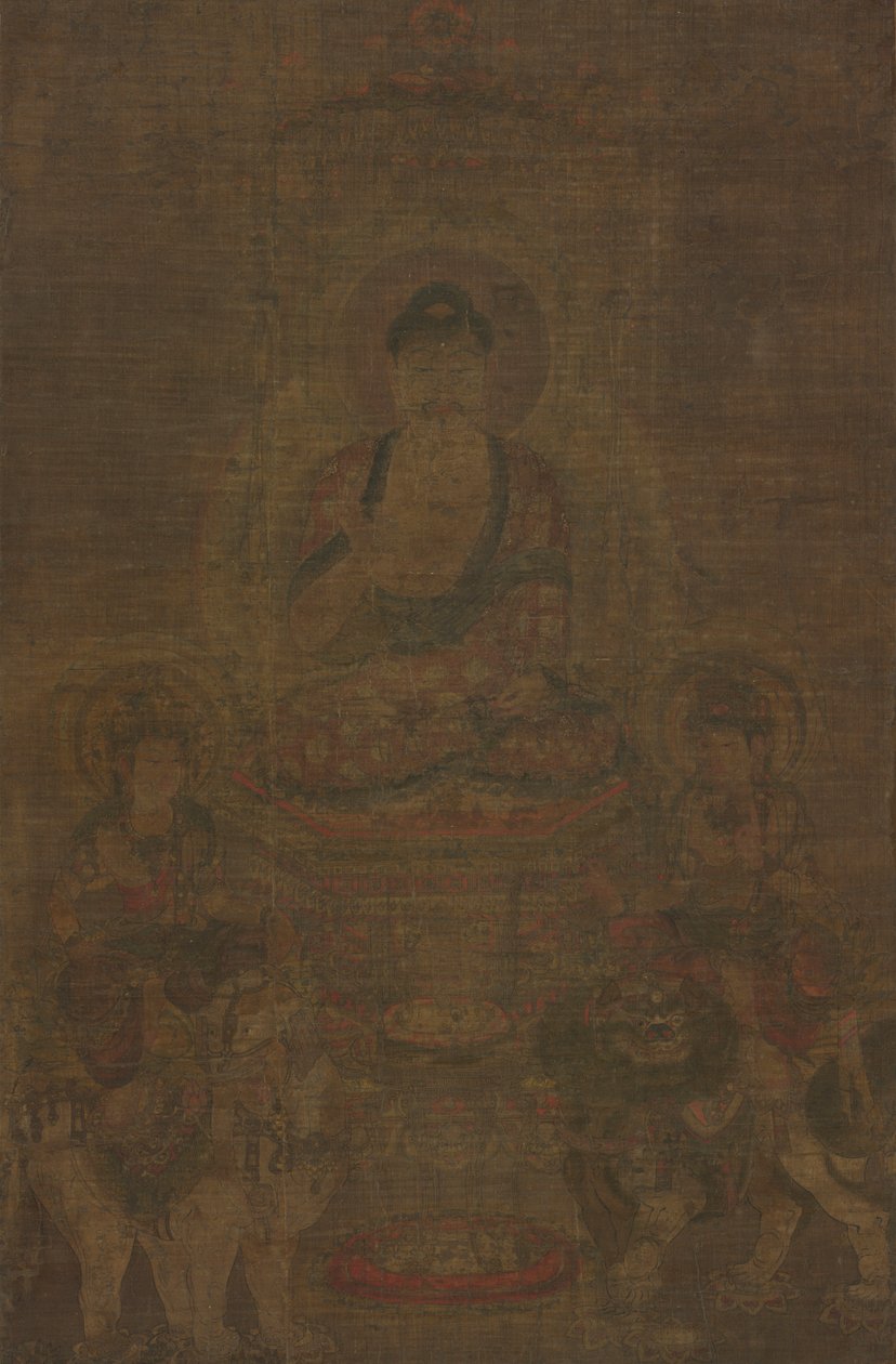 Šákjamuni triáda: Buddha navštěvovaný Mandžušrí a Samantabhadrou, c. 900. od Unbekannt