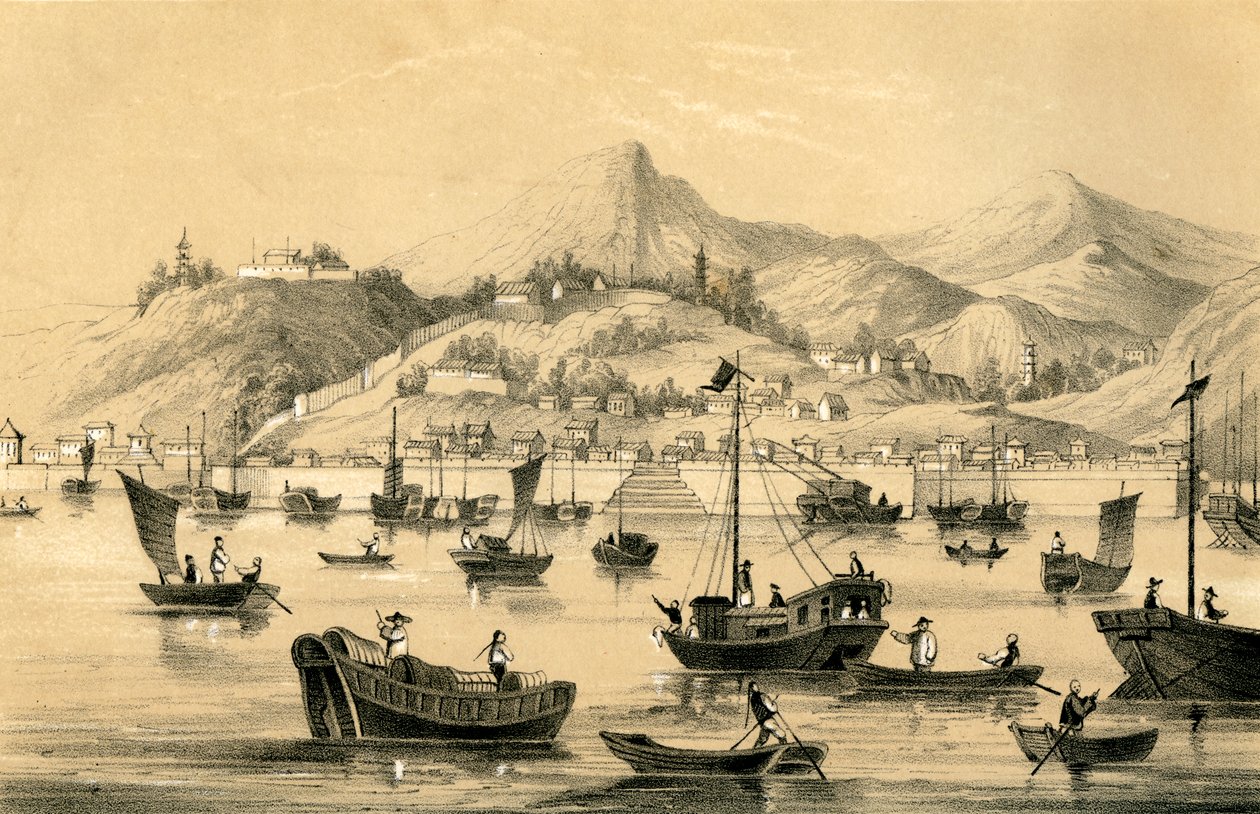 Šanghaj, jeden z pěti přístavů otevřených pozdní smlouvou o britském obchodu, 1847 od Unbekannt