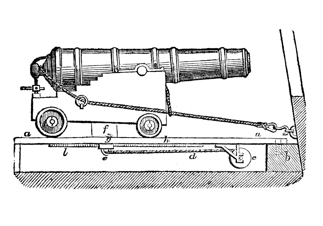 Lodní dělo na lafetě. Dřevoryt, 1835 od Unbekannt
