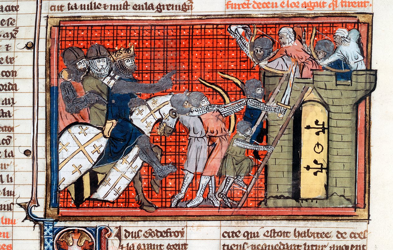 Obléhání města vedené Godefroyem de Bouillon, c1099, 14. století od Unbekannt