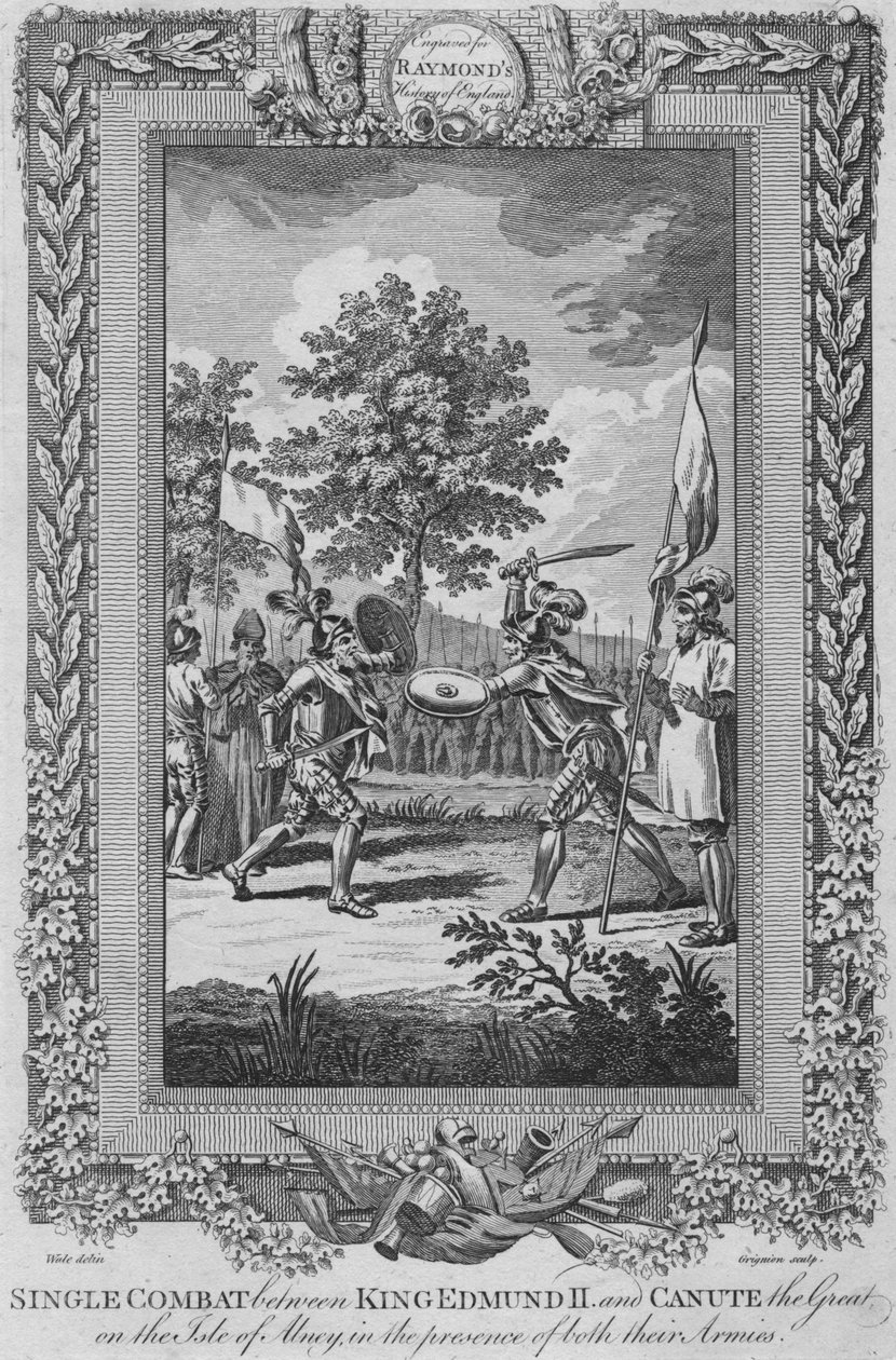 Jediný boj mezi králem Edmundem II a Canute Velikým na ostrově Abney, 1787 od Unbekannt