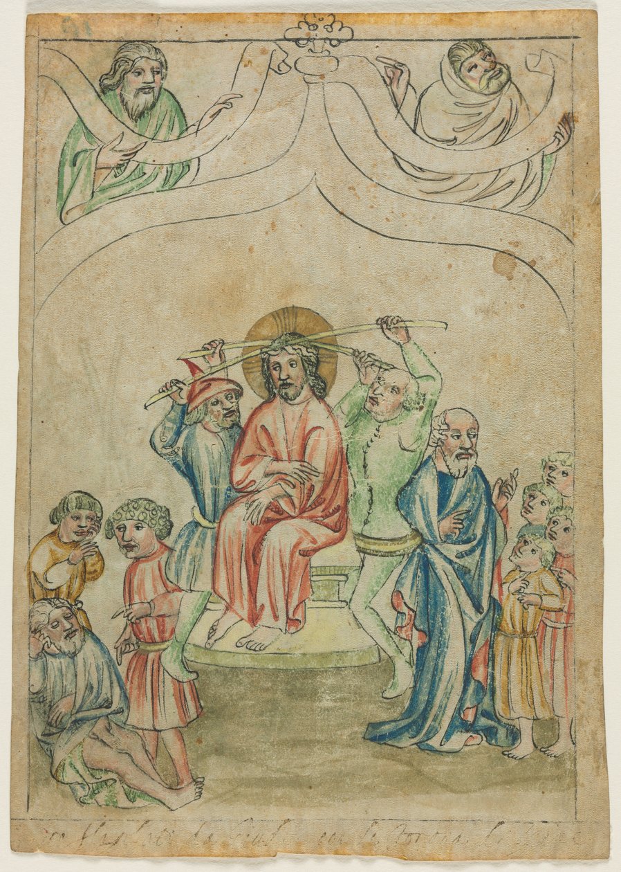Jeden list z Biblia Pauperum: Kristus nesoucí kříž verso, c. 1410. od Unbekannt