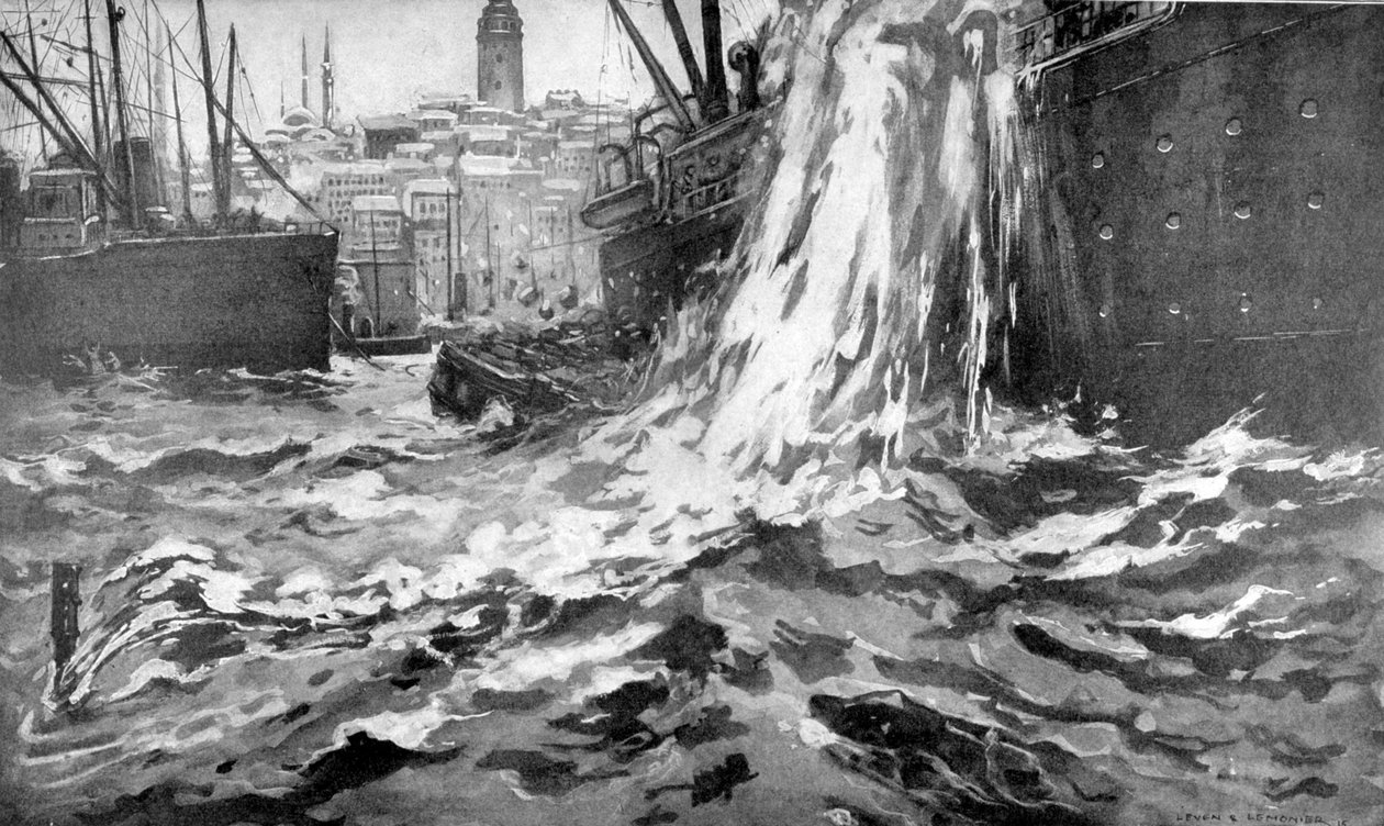 Potopení obchodní lodi Stamboul, přístav Istanbul. 25. května 1915 od Unbekannt
