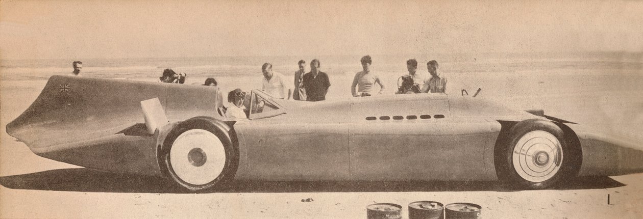 Sir Malcolm Campbell ve svém novém Blue Bird na Dayton Beach na Floridě, 1935, 1935 od Unbekannt