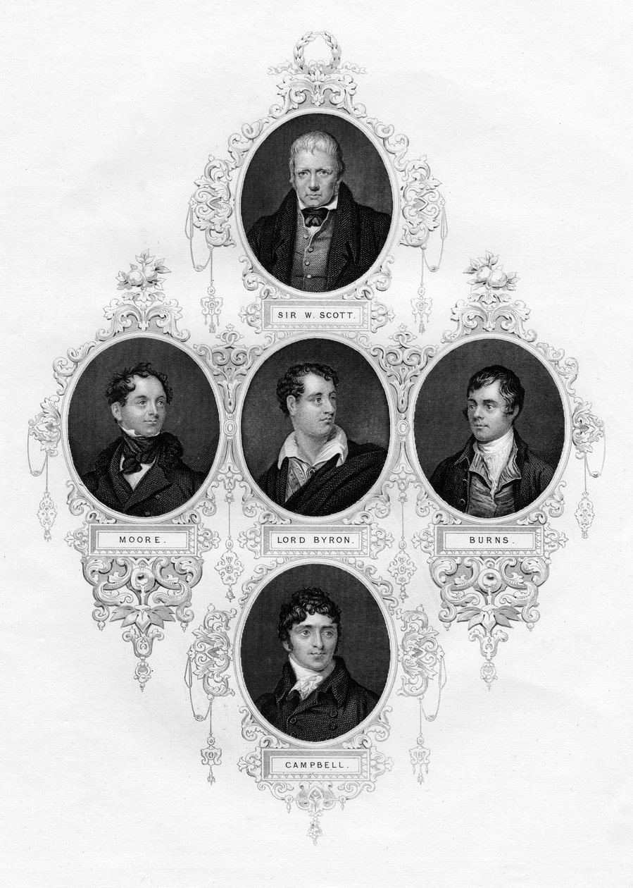 Sir Walter Scott, Thomas Moore, Lord Byron, Robert Burns, Thomas Campbell, 1877 od Unbekannt