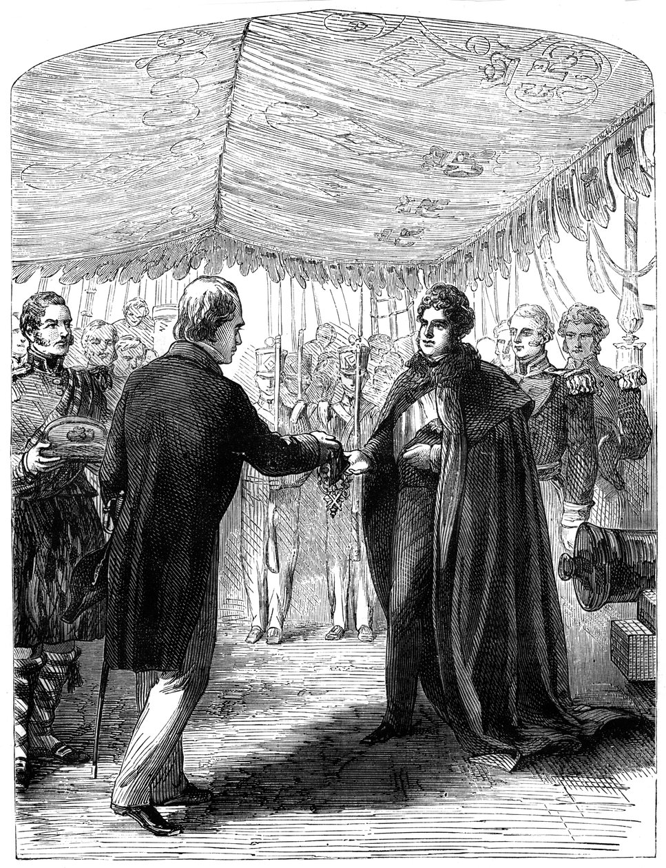 Sir Walter Scott předává kříž svatého Ondřeje králi Jiřímu IV, 1822 od Unbekannt