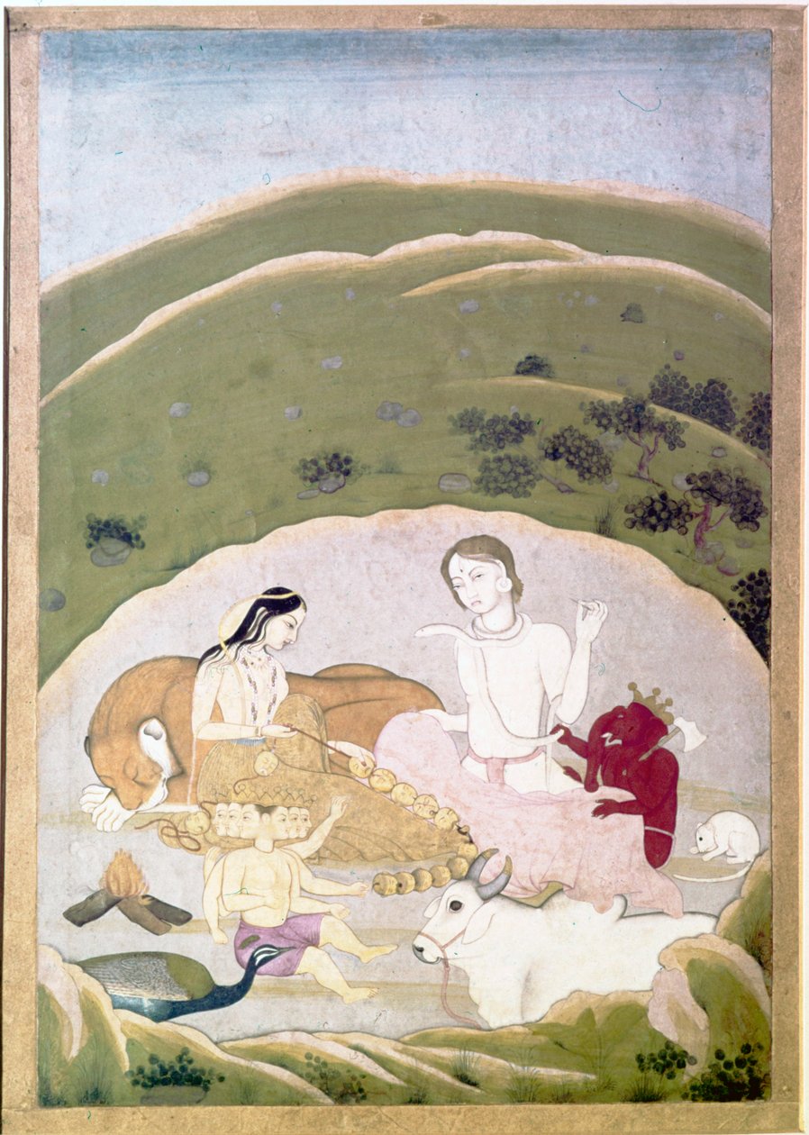 Siva a Parvati se svými dětmi, Ganesh a Karttikgya na hoře Kailash, c1745 od Unbekannt
