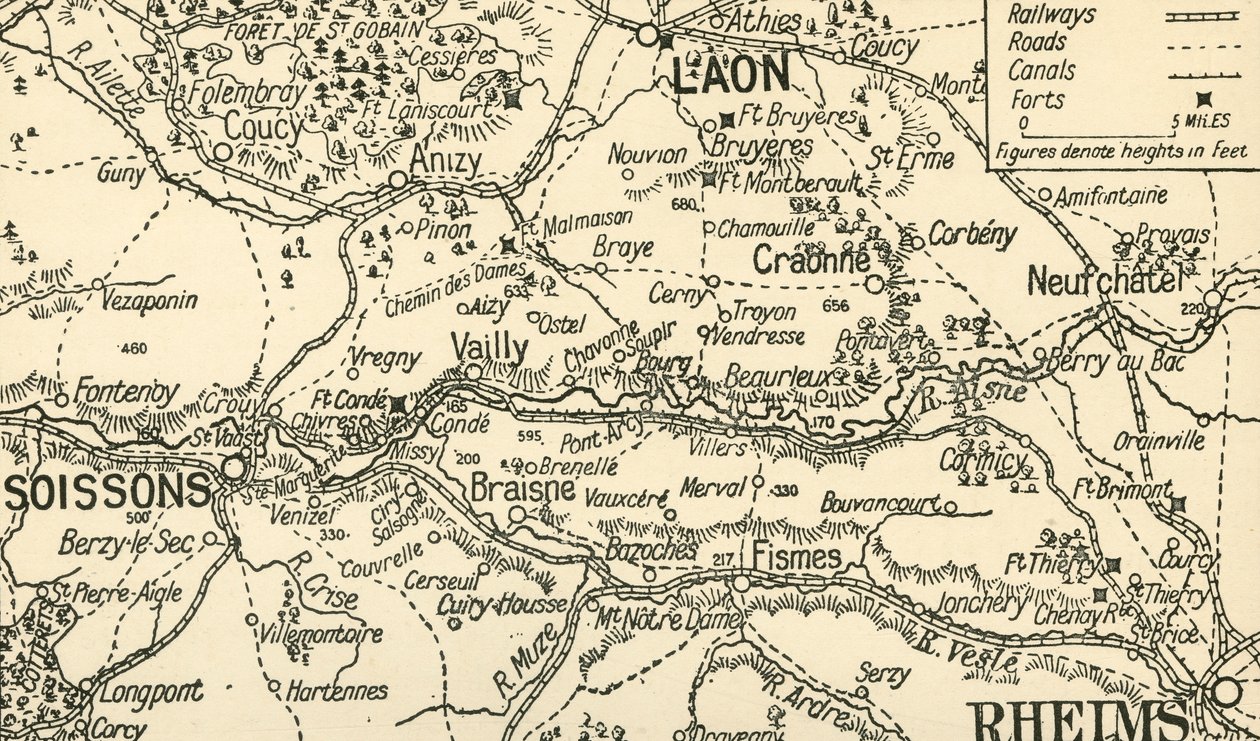 Skica Map of the Valley of the Aisne nad Soissons, 1914, c1920. od Unbekannt
