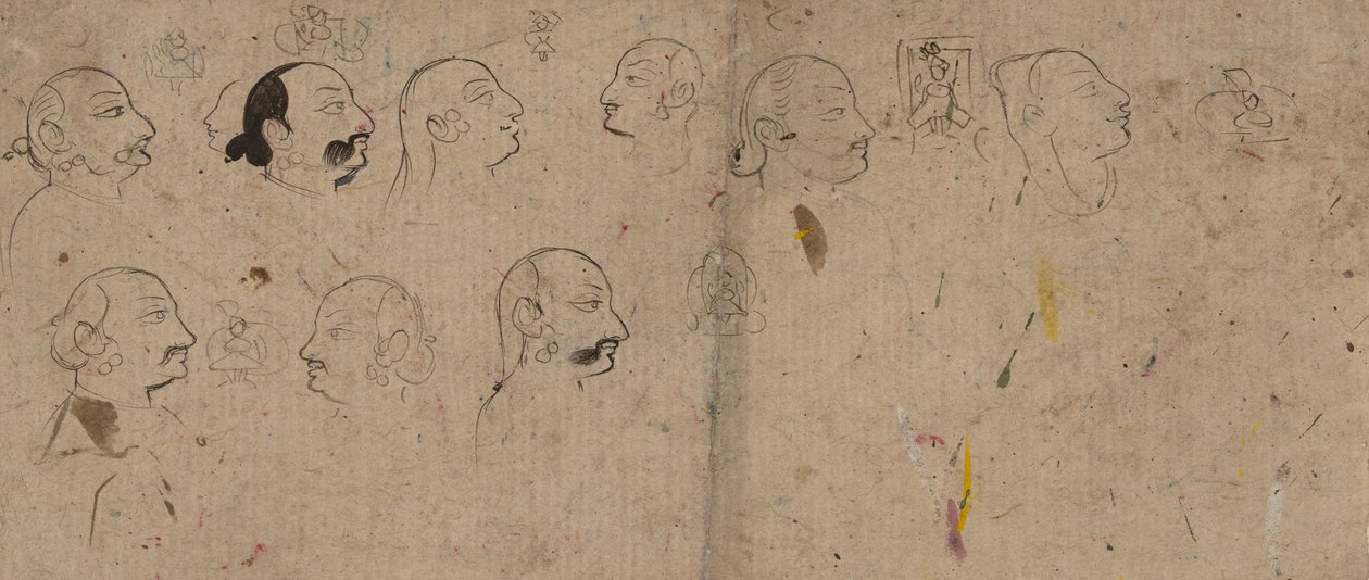 Sketch Page of Facial Studies, pravděpodobně Maharao Kishor Singh, ca. 1830. od Unbekannt