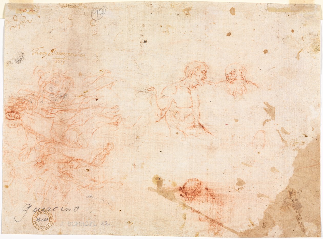 Skica dvou mužů a dalších různých postav verso, 1600s. od Unbekannt