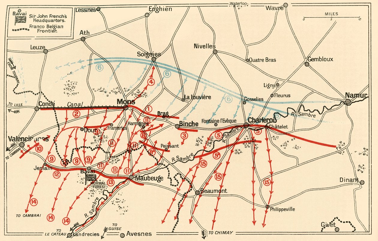 Náčrt hlavních operací poblíž Mons a Charleroi, c1914, c1920. od Unbekannt