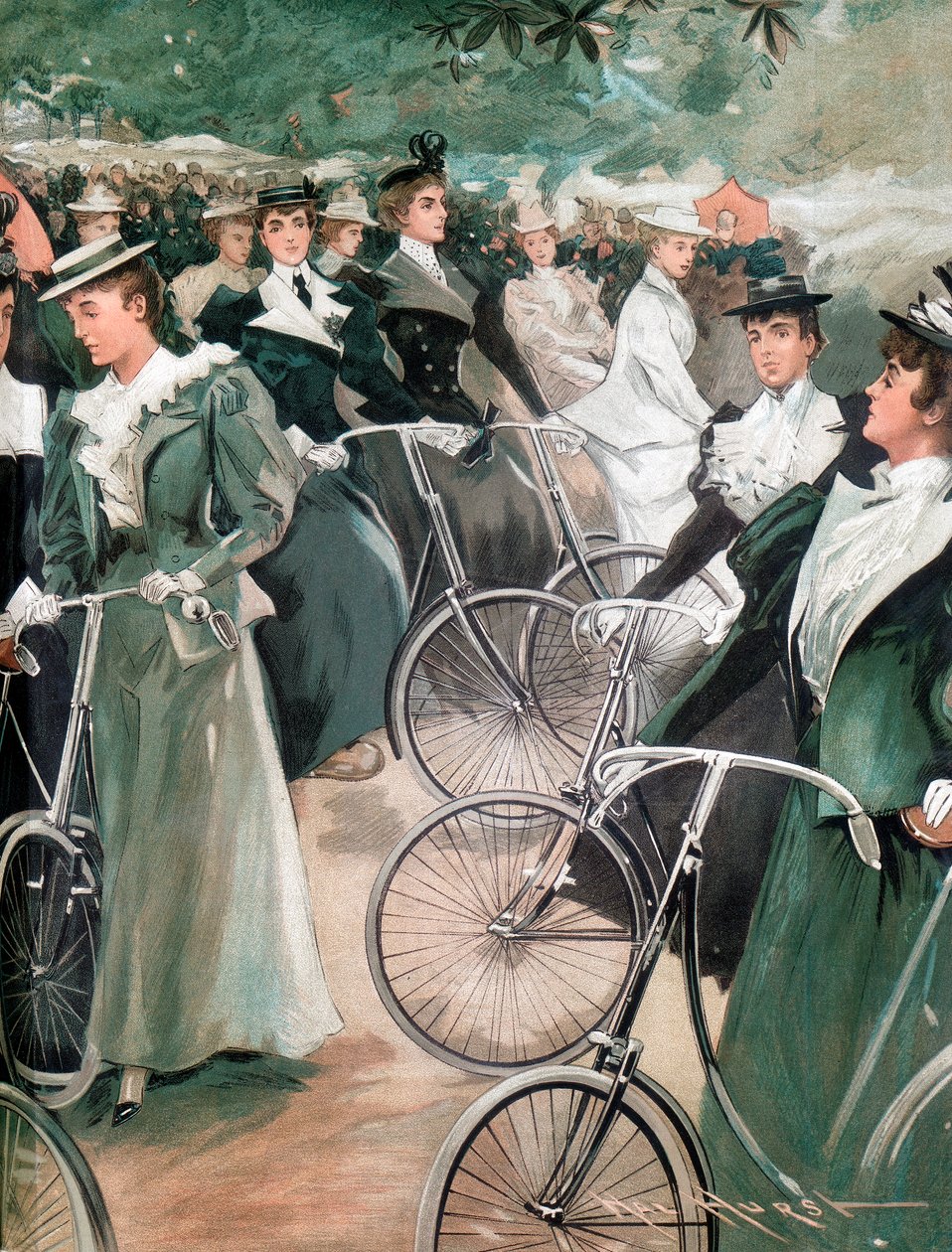 Společenské dámy na kole v Hyde Parku, Londýn, 1896 od Unbekannt