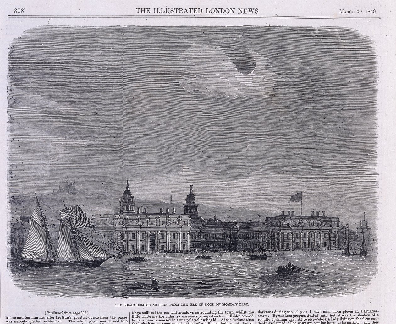 Zatmění Slunce nad Královskou observatoří, Greenwich, 1858 od Unbekannt