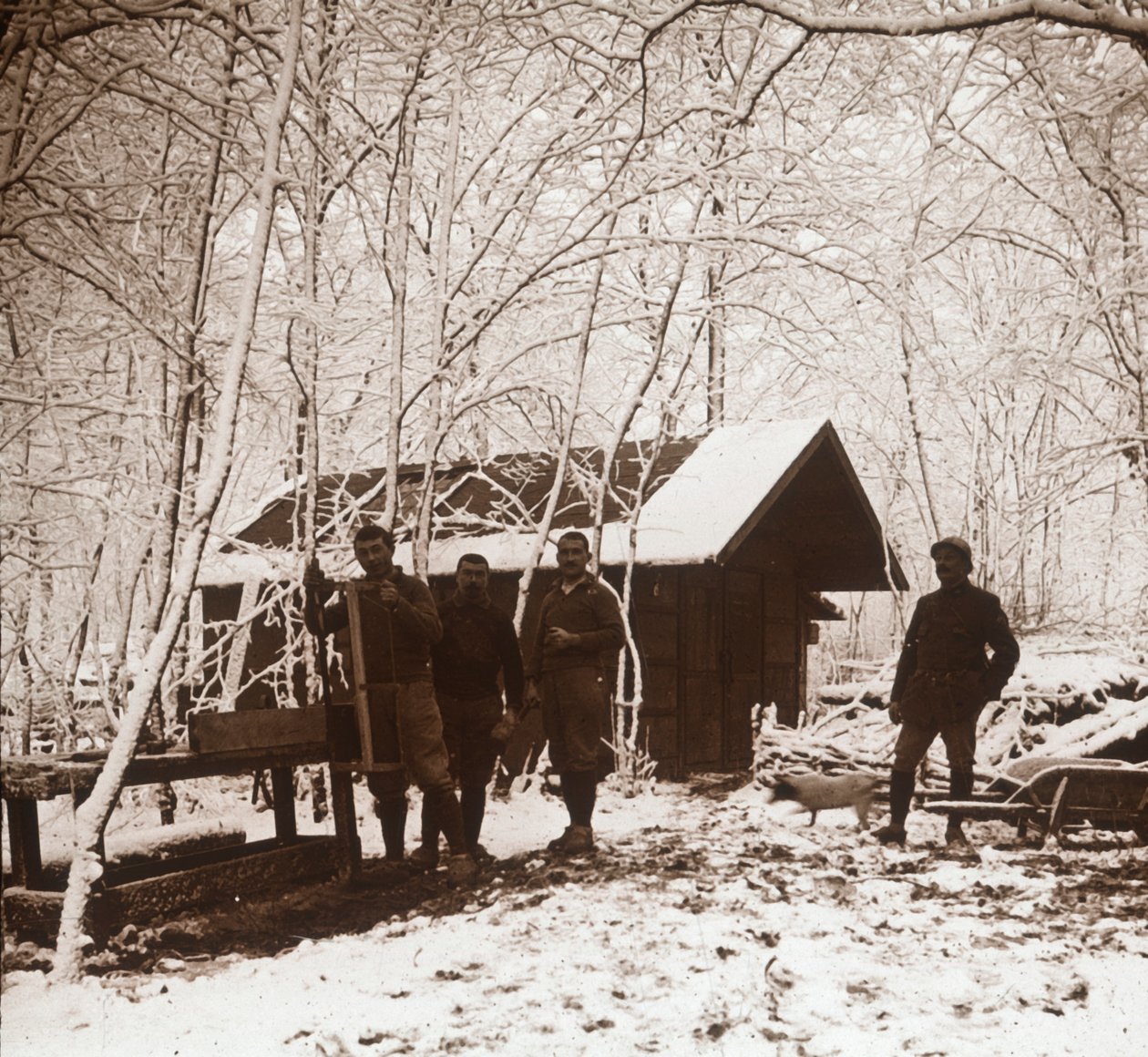 Vojáci ve sněhu, Foret de la Reine, Francie, c1914-c1918 od Unbekannt