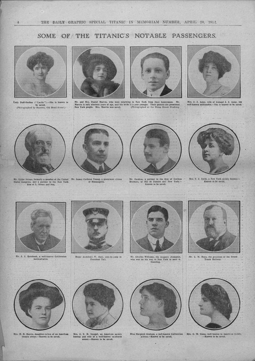 Někteří z významných cestujících Titanicu, 20. dubna 1912. od Unbekannt