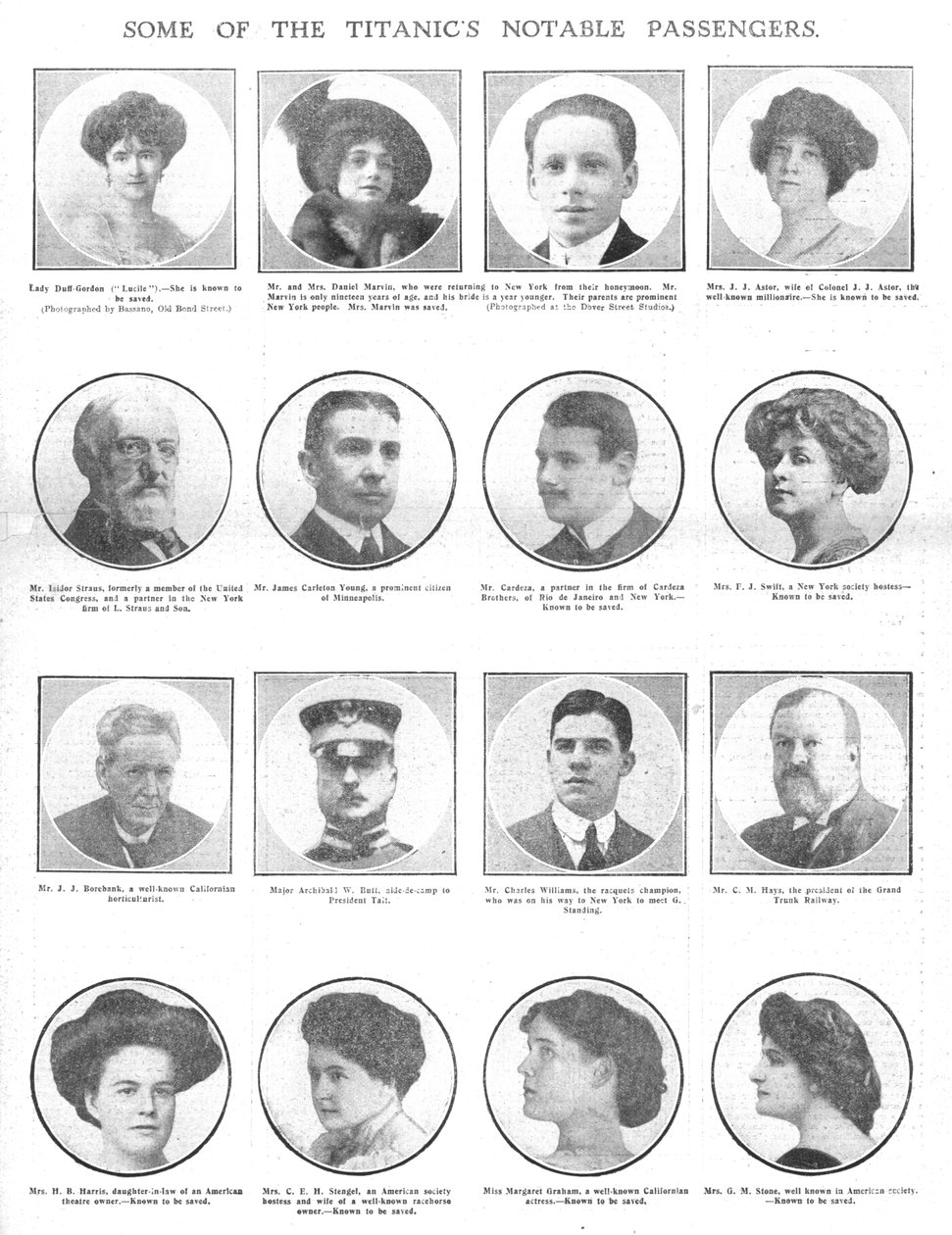 Někteří z významných cestujících Titanicu, 20. dubna 1912. od Unbekannt