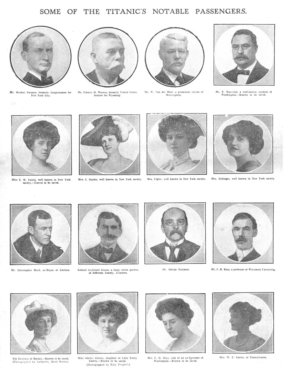 Někteří z významných cestujících Titanicu, 20. dubna 1912. od Unbekannt