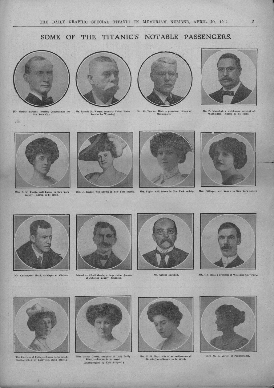 Někteří z významných cestujících Titanicu, 20. dubna 1912. od Unbekannt