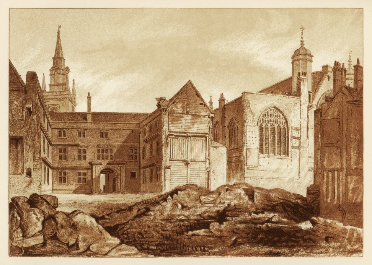 Jihovýchodní pohled na Guildhall Chapel a Blackwell Hall, City of London, 1886 od Unbekannt