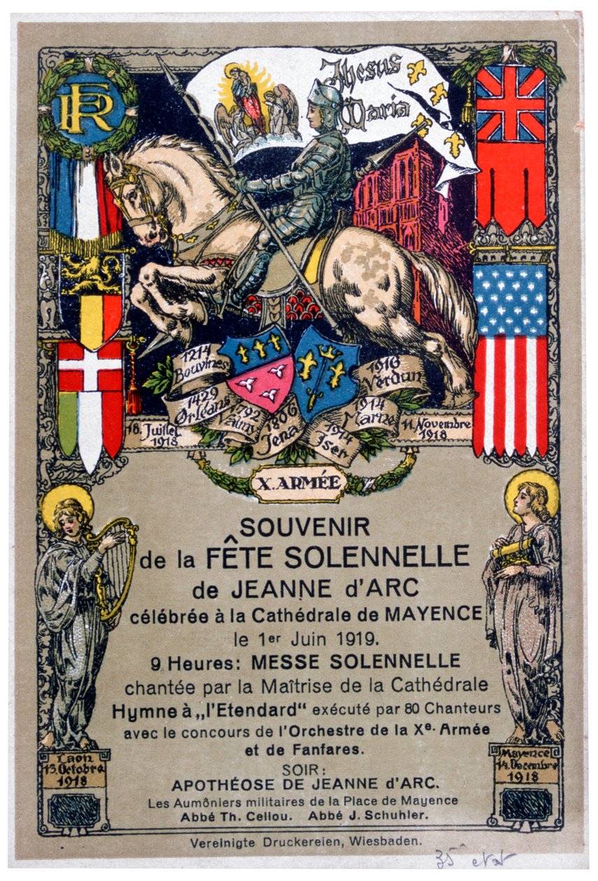 Suvenýr festivalu na počest Johanky z Arku, který se konal v Mohučské katedrále, Německo, 1919 od Unbekannt