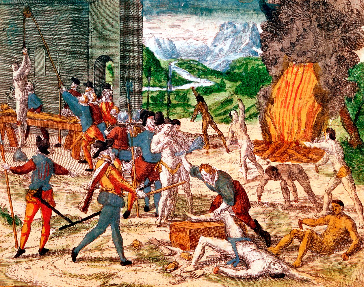 Španělští dobyvatelé mučící americké indiány, 1539-1542 od Unbekannt