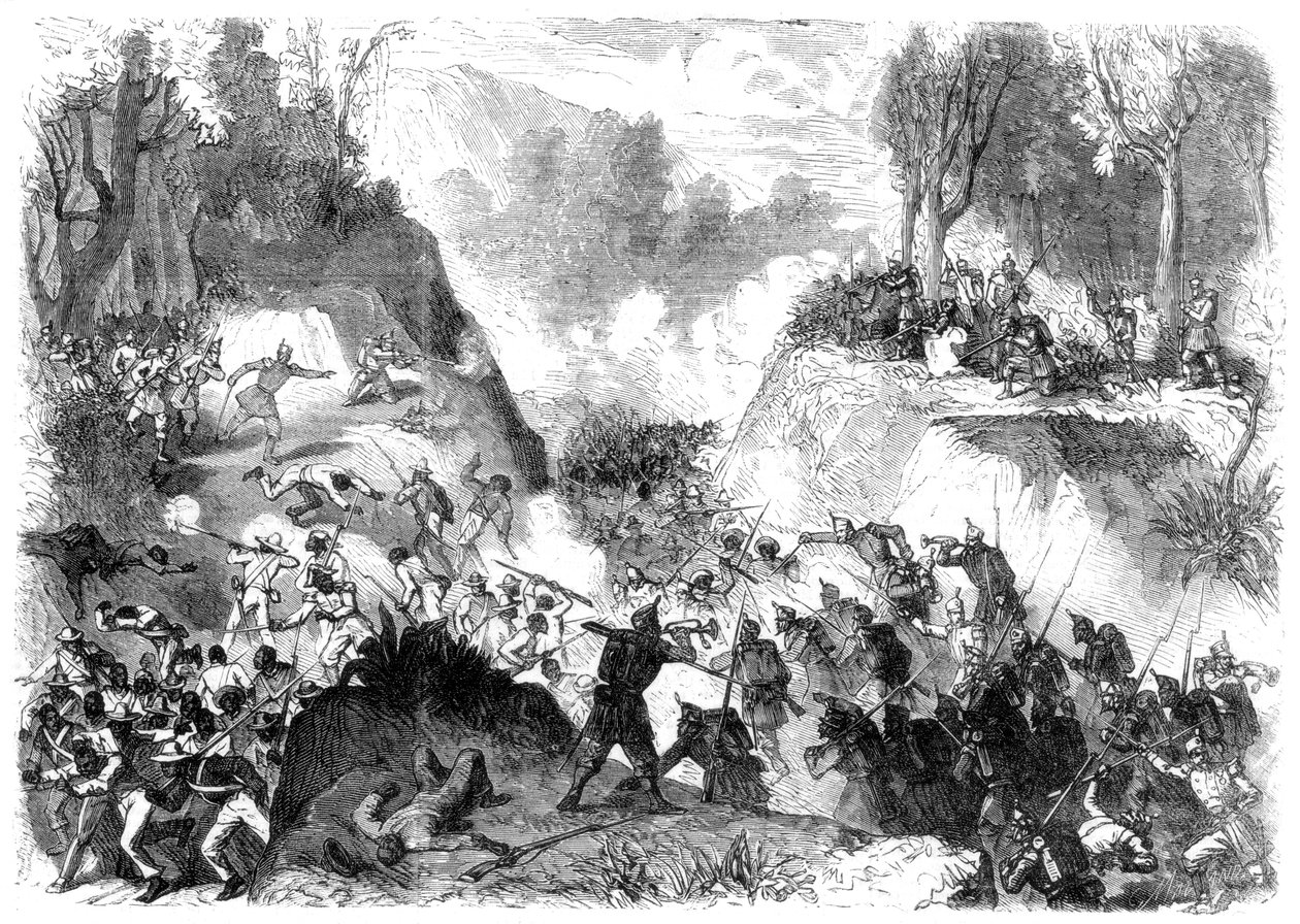 Španělské jednotky bojující proti lidu Santo Domingo, v průsmyku Monte Christi, 1864 od Unbekannt