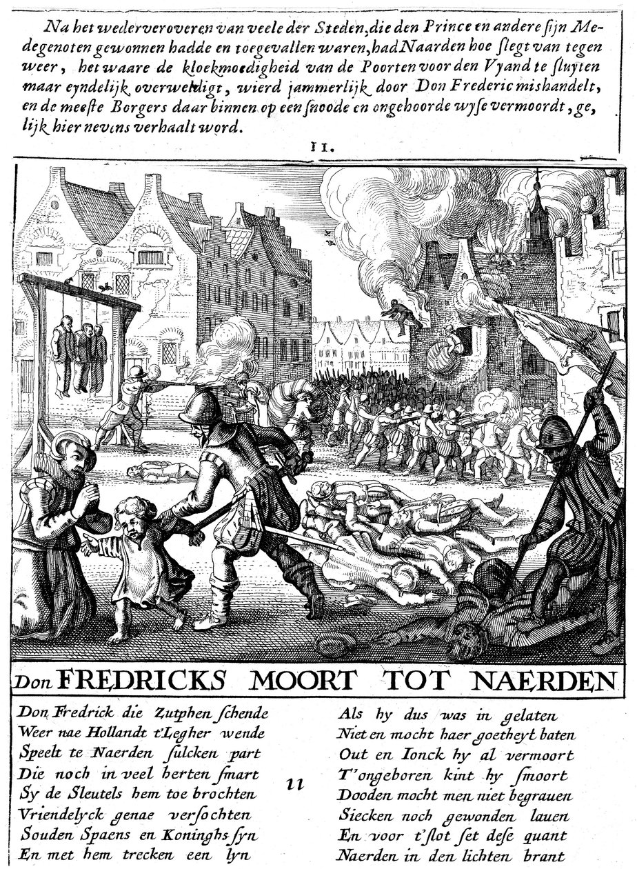 Španělští vojáci zapalují budovy a masakrují během španělské nadvlády v Nizozemsku, 1567-73 od Unbekannt