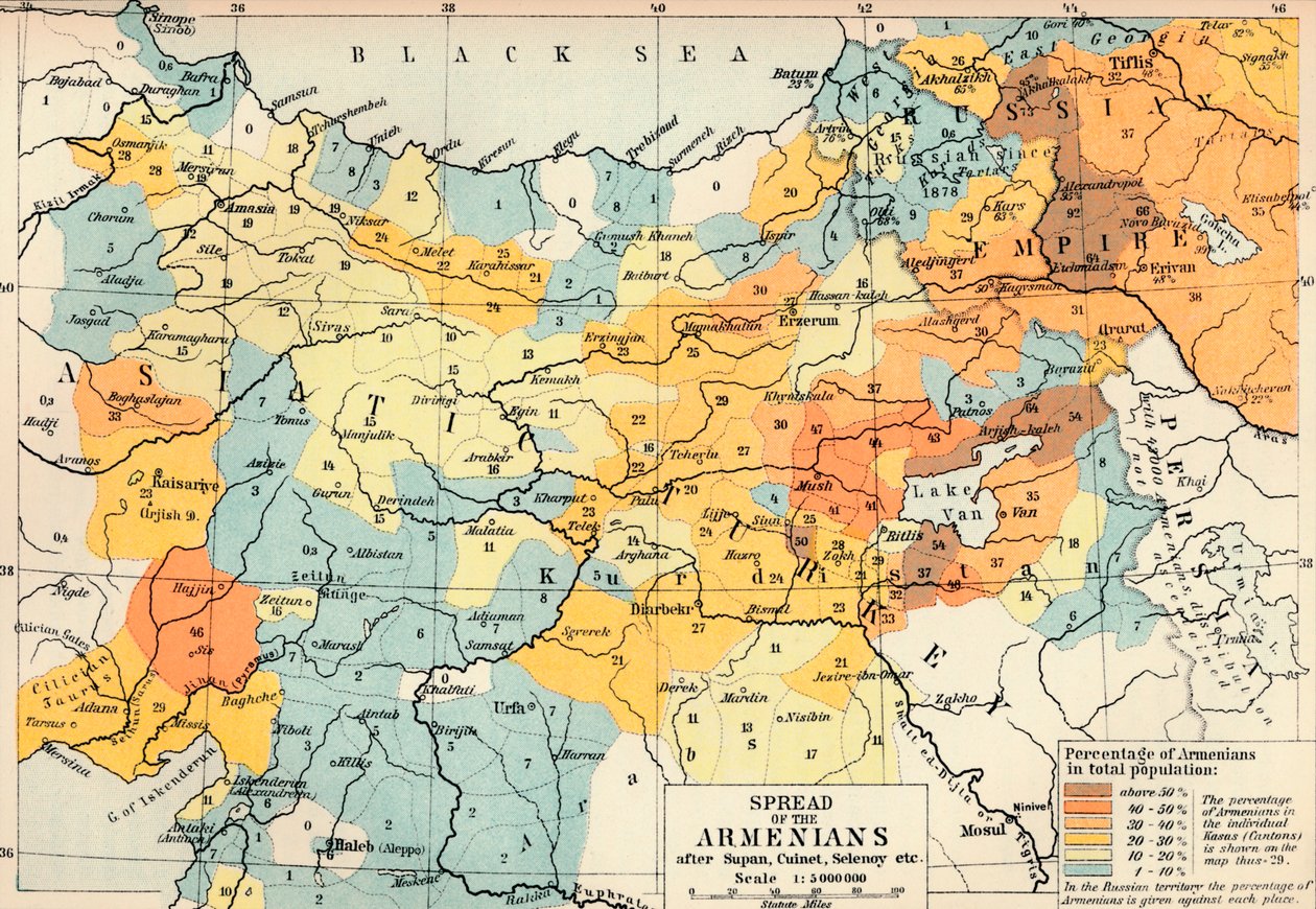 Rozšíření Arménie po Supan, Cuinet, Selenoy atd., c1560, 1907 od Unbekannt