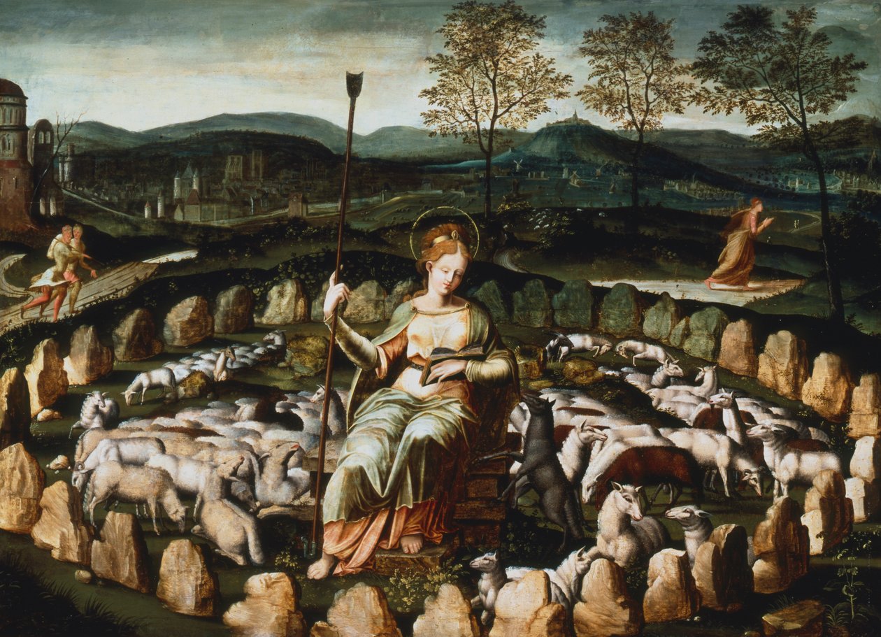 St Genevieve gardant ses moutons St Genevieve sleduje své stádo, 16. století od Unbekannt